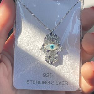 Sterling Silver Hamsa Hand Evil Eye Necklace